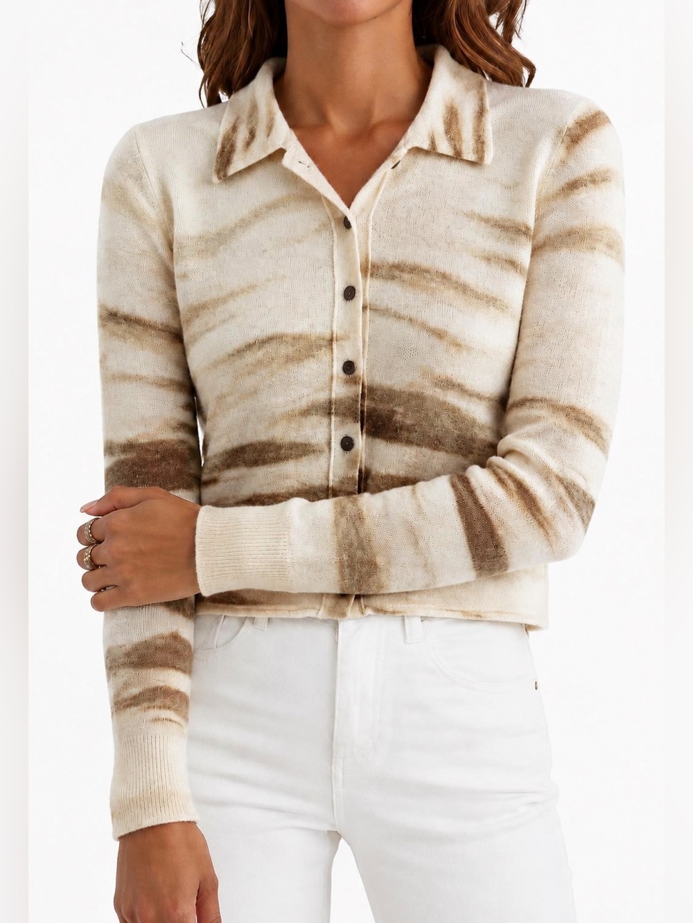 Pilcro Anthropologie 100% Cashmere Abstract Stripe Cardigan Approx S